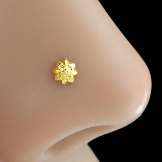 18K Real Gold Tiny Floral Nose pin nose ring Push Pin