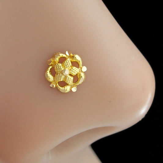18K Real Gold Floral Nose pin nose ring Push Pin