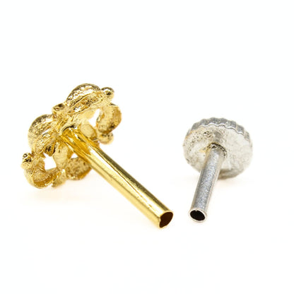 18K Real Gold Floral Nose pin nose ring Push Pin