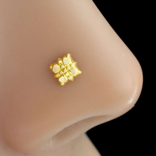 18K Real Gold square Nose pin nose ring Push Pin