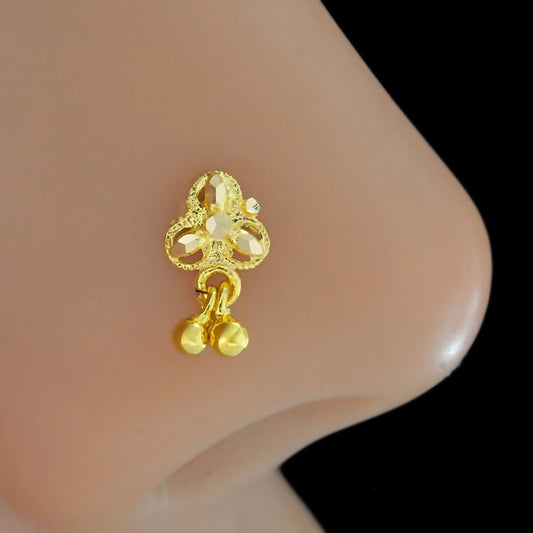 18K Real Gold handmade dangle Nose pin nose ring Push Pin