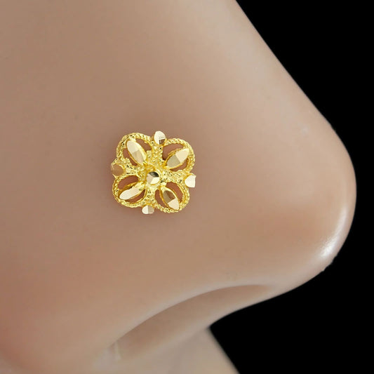 18K Real Gold floral square Nose pin nose ring Push Pin