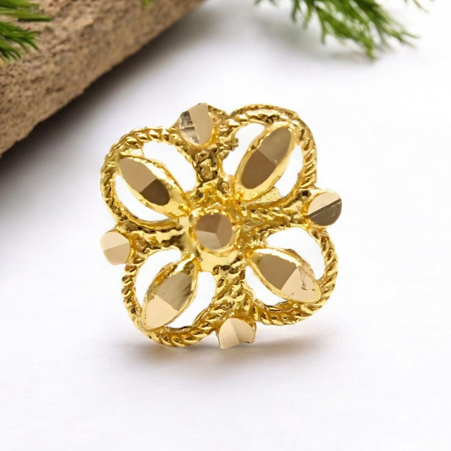 18K Real Gold floral square Nose pin nose ring Push Pin