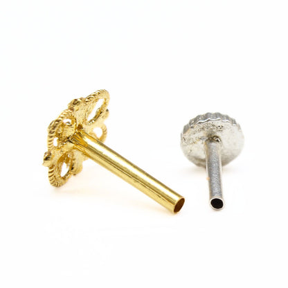 18K Real Gold floral square Nose pin nose ring Push Pin