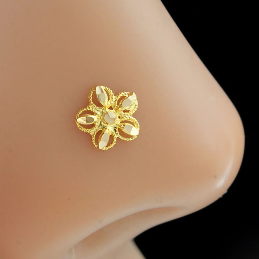 18K Real Gold women Star Nose pin nose ring Push Pin