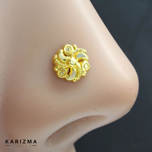 14k Real Gold Floral design Women Nose Pin Push Pin