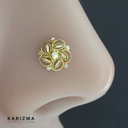 Floral style 14K Real Gold Women Push Pin Nose Pin