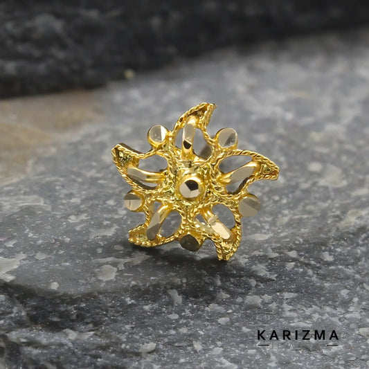 14K Real Gold Women floral star design Push Pin Nose Pin