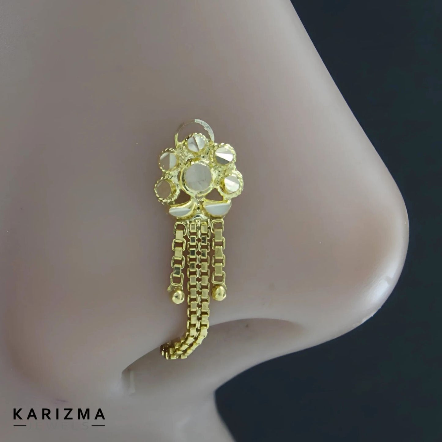 14k Real Gold cultural design Chain Style Women Nose Pin Push Pin