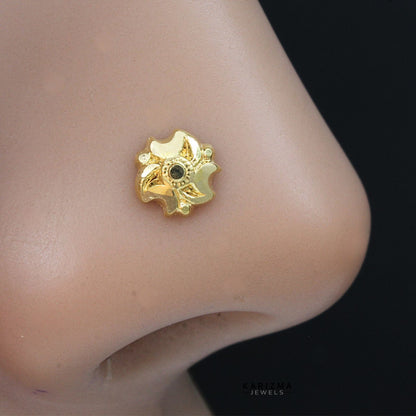 18K Real Gold Indian Designer Women Nose stud nose ring Push Pin