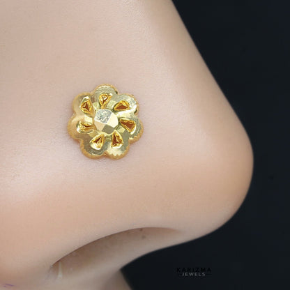 Cute Floral Style 18K Real Gold Women Nose stud nose ring Push Pin