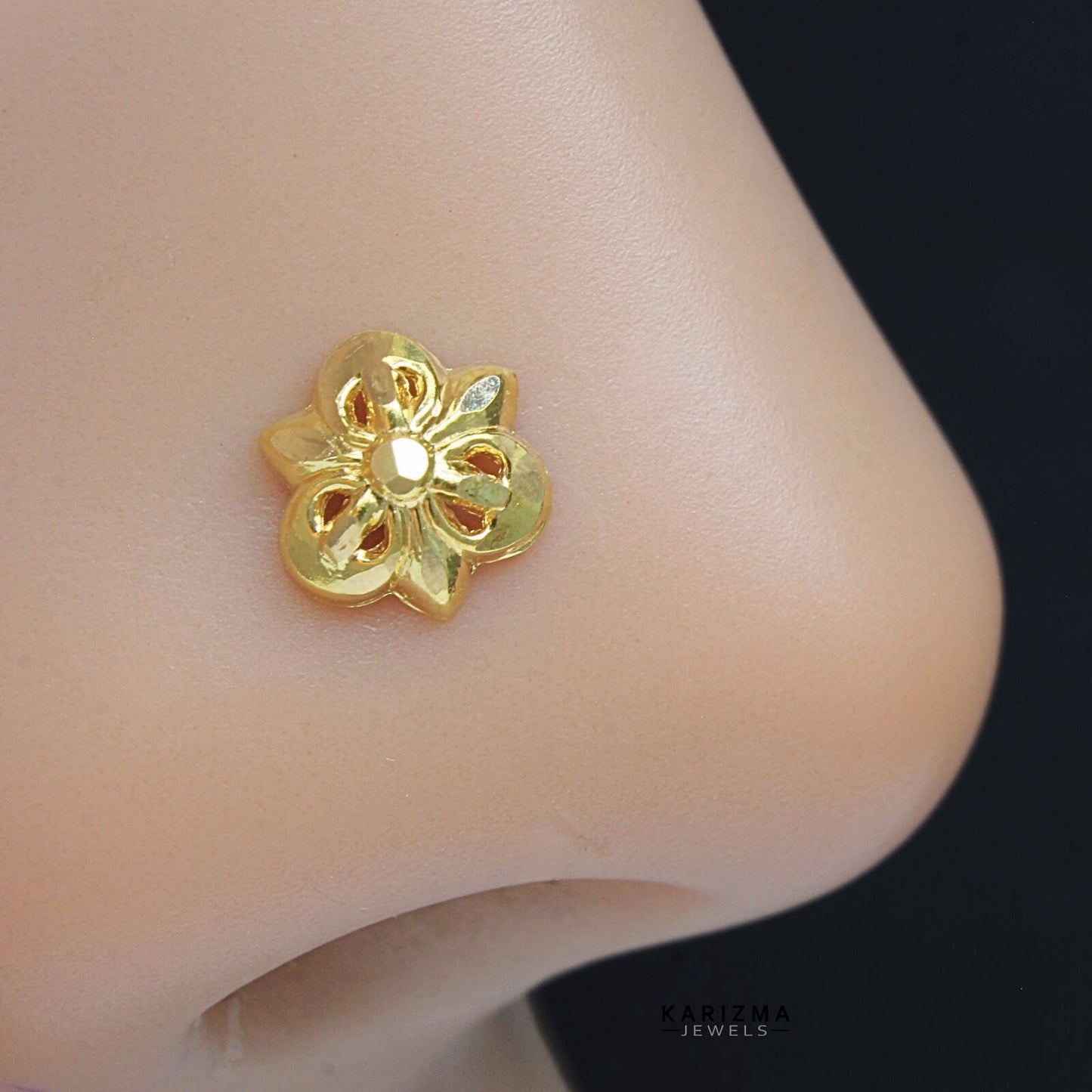 18K Real Gold Indian vintage look Nose stud nose ring Push Pin