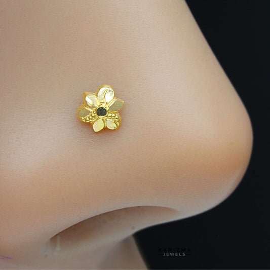 18K Real Gold Indian floral Small Nose stud nose ring Push Pin