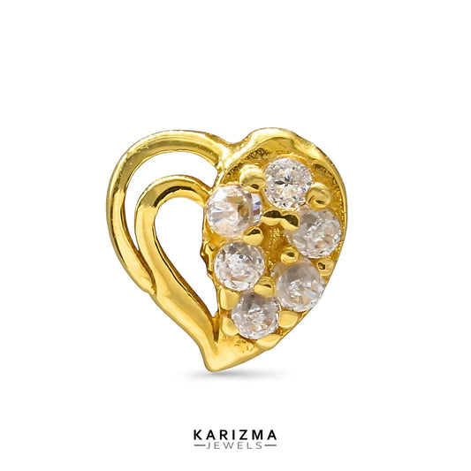 18K Real Gold Women White CZ Heart Shape daily wear Nose Pin nose ring Push Pin