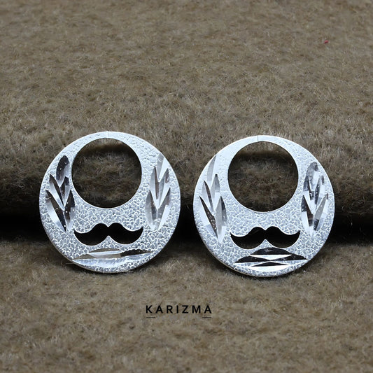 Real Sterling Silver Round Moon Shaped MOUSTACHE Nattiyan (Nanti) men earring