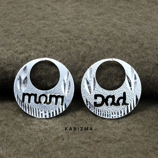 Real Silver Round Moon Shaped MOM DAD Nattiyan (Nanti) men women earring
