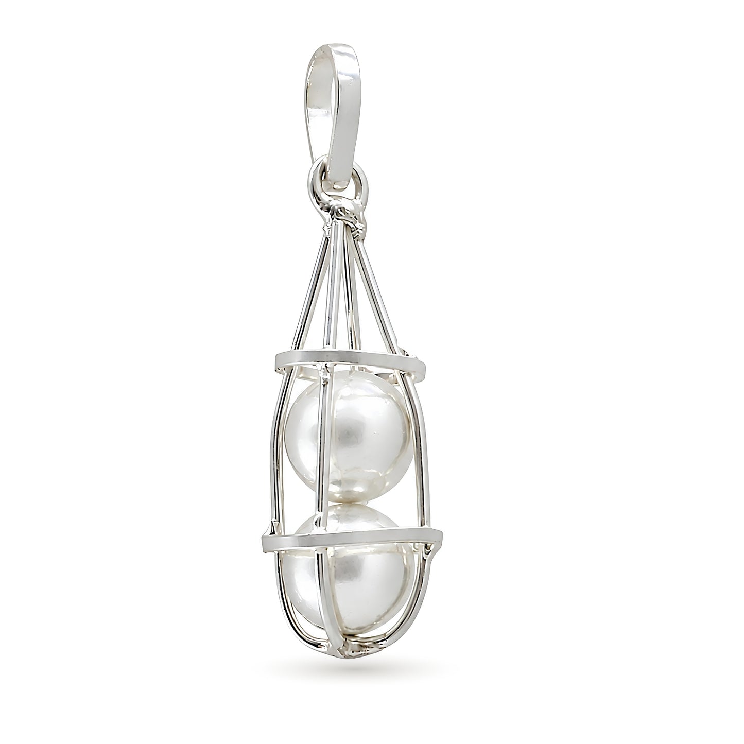 Silver Cage Double Ball Healing Pendant – Nazar Shield Evil Eye Protection Yantra