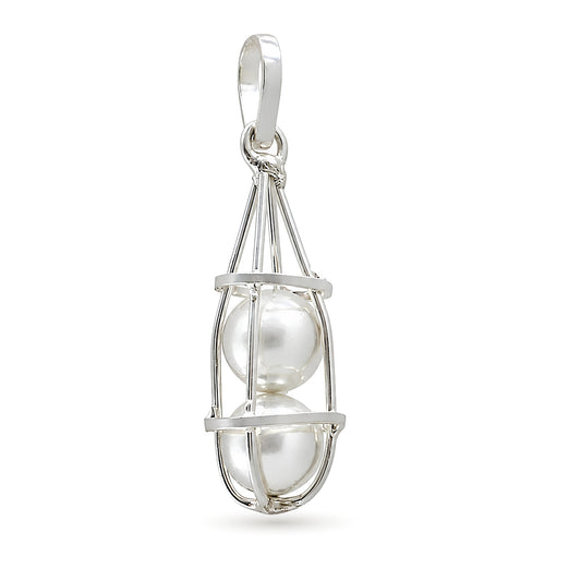 Silver Cage Double Ball Healing Pendant – Nazar Shield Evil Eye Protection Yantra