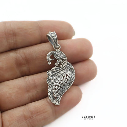 925 Sterling Silver Peacock Elegance handmade Women Pendant