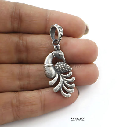 925 Sterling Silver Women Party wear Peacock Design Oxidized Pendant