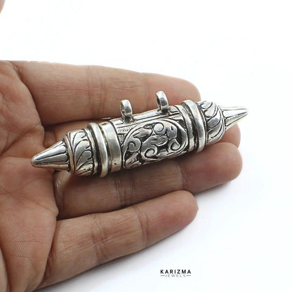 925 Sterling Silver Nakshi work Oxidized Unisex container box Pendant