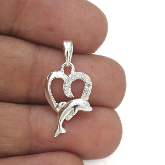 Charming Dolphin Heart 925 Sterling Silver Jewelry Pendant