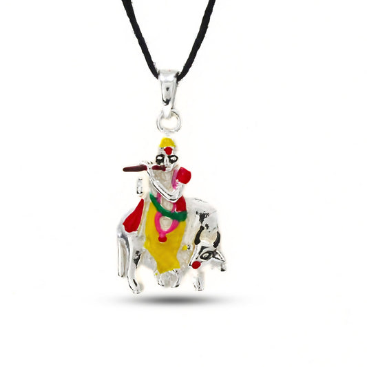 Lord Krishna 925 Sterling Silver Enamel Spiritual Pendant
