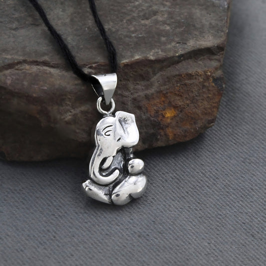 Real 925 Sterling Silver Oxidized Hindu God Blessing Lord Ganesha Pendant