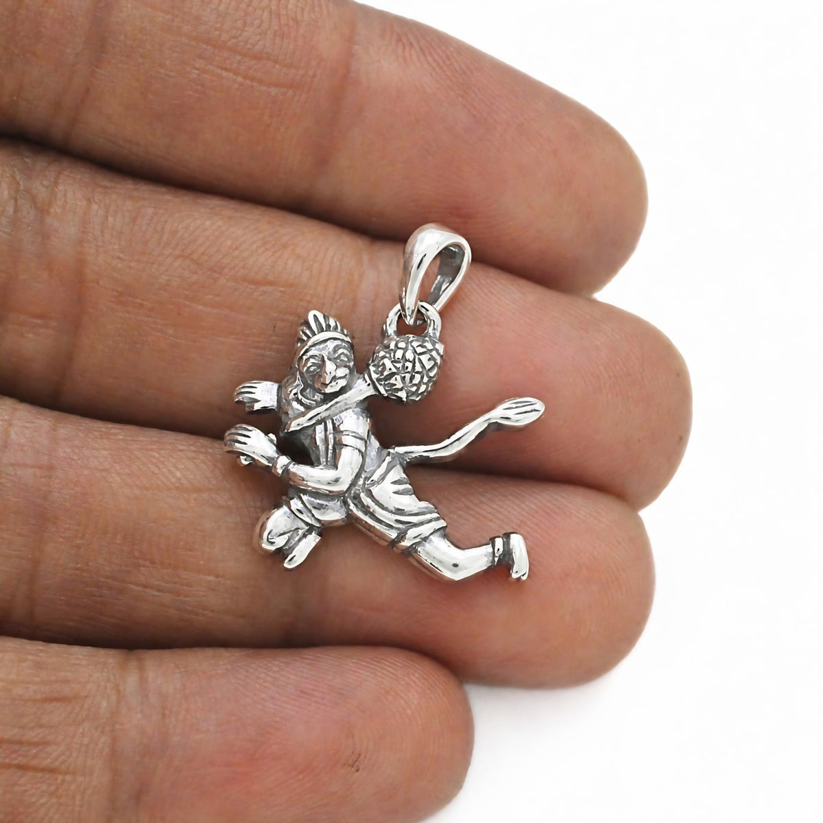 Oxidized 925 Silver Flying Hanumanji Pendant with Gada