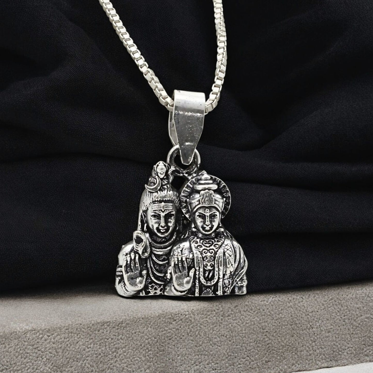 925 Real Sterling Silver Oxidized Shiv Parvati pendant