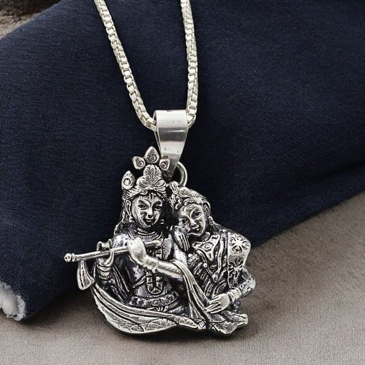 925 Real Sterling Silver Oxidized Lord Radha Krishna pendant