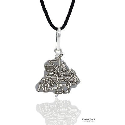 Real Silver Punjab Map with Districts in Punjabi Language Unisex pendant