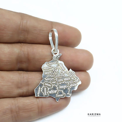 Real Silver Punjab Map with Districts in Punjabi Language Unisex pendant