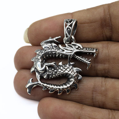 Real 925 Silver Oxidized amazing Dragon Charm Pendant