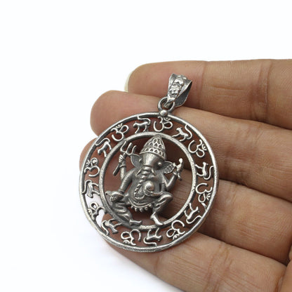 925 Real Silver Ganesh Om Symbol Sacred Geometry Unisex Pendant