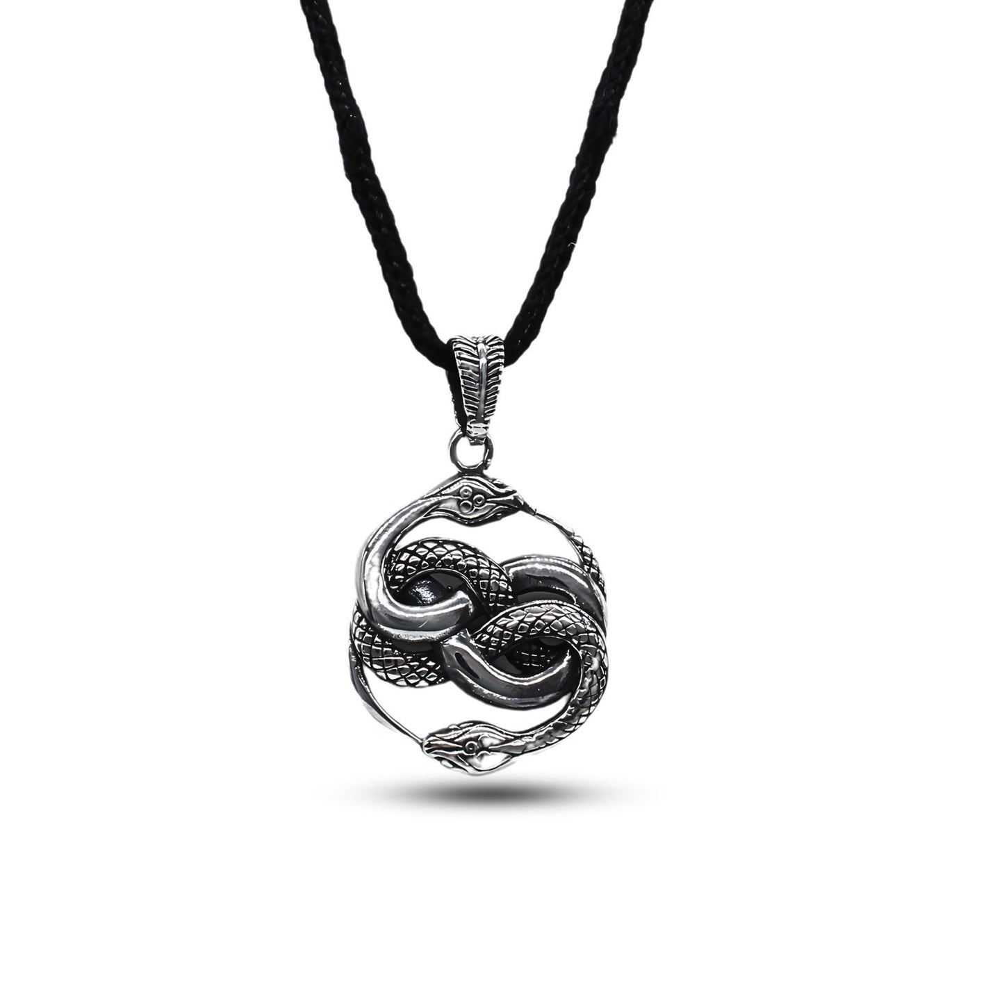 925 Real Silver Auryn Double Coiled Two-headed Snake Unisex Pendant