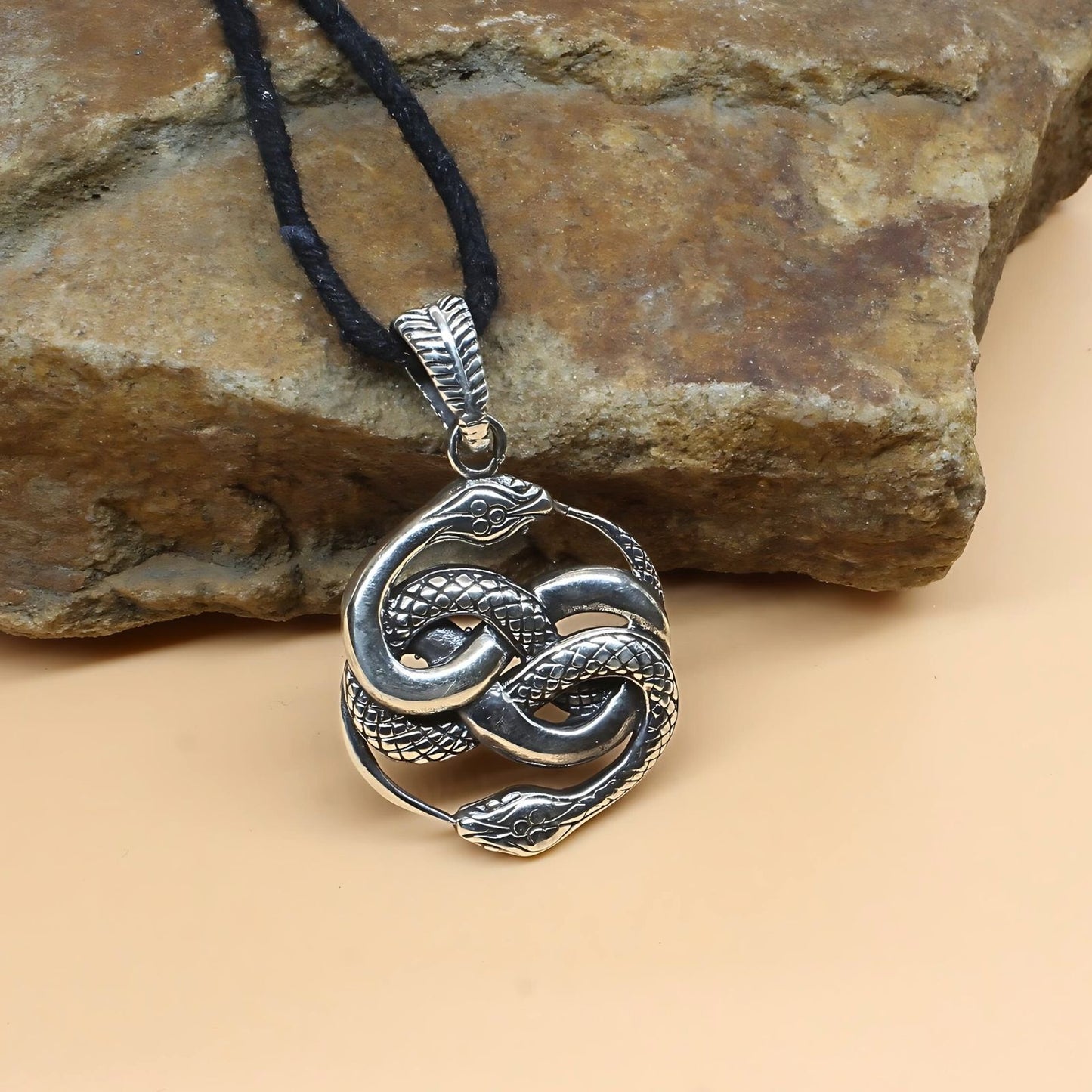 925 Real Silver Auryn Double Coiled Two-headed Snake Unisex Pendant