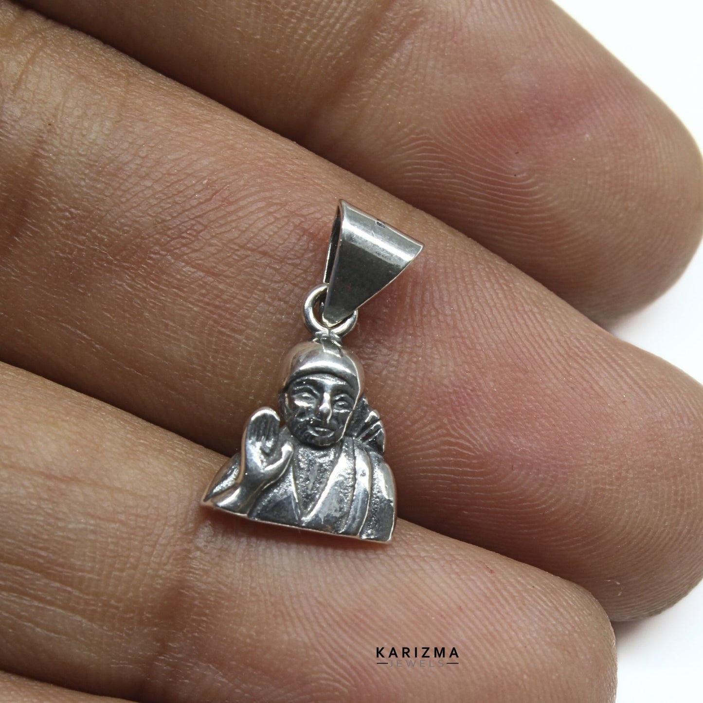 Indian Real 925 Sterling Silver Oxidised Finish Sai Baba Pendant