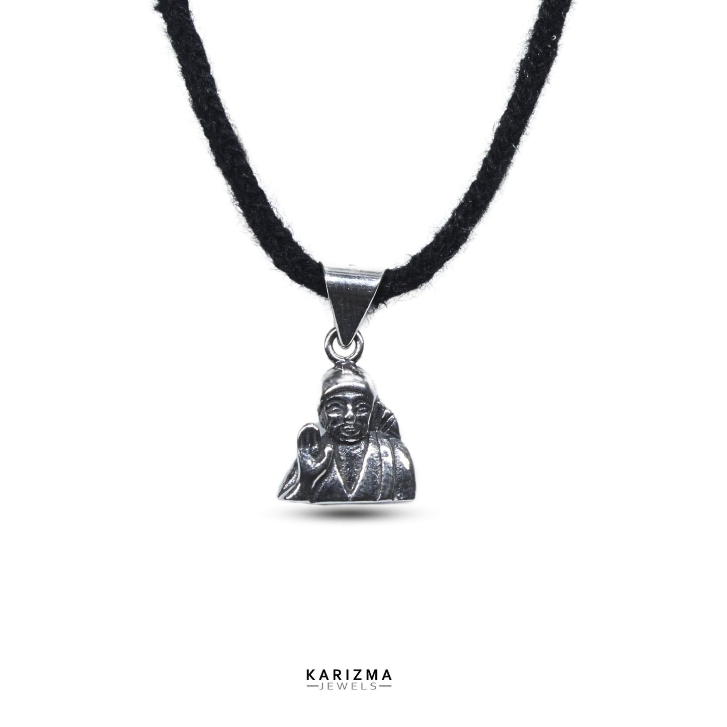 Indian Real 925 Sterling Silver Oxidised Finish Sai Baba Pendant