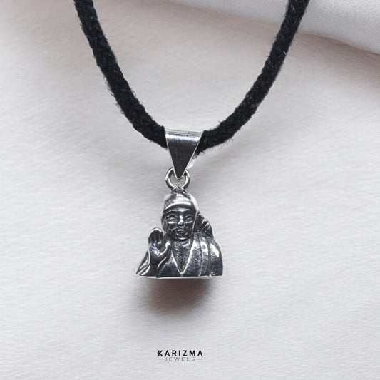 Indian Real 925 Sterling Silver Oxidised Finish Sai Baba Pendant