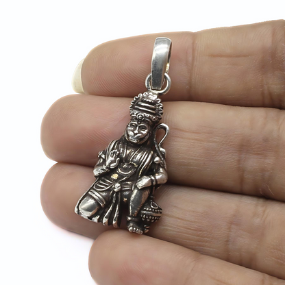 Real 925 Silver Oxidized Indian Lord Hanuman Pendant