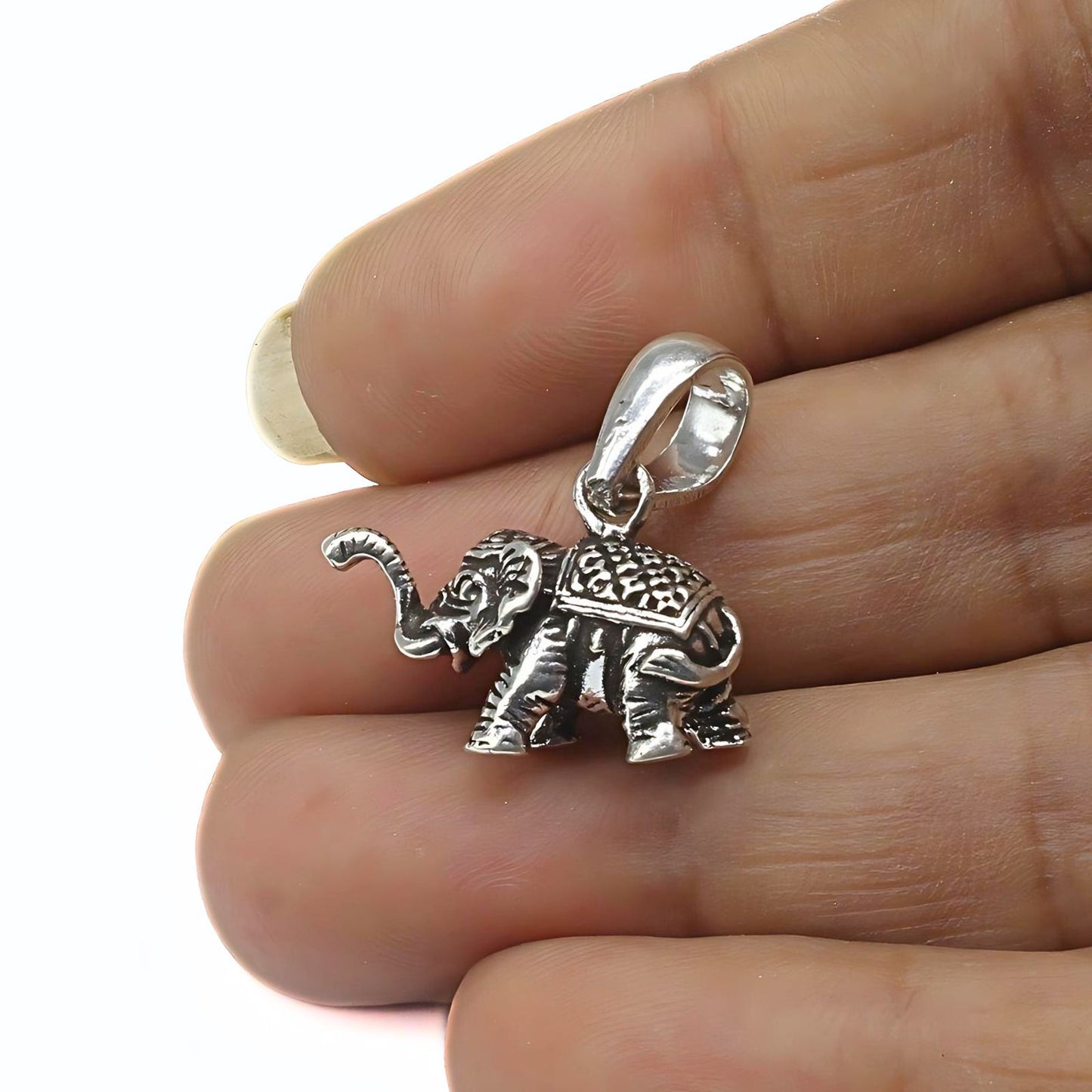 925 Real Silver Oxidized Cute Little Elephant With Trunk Up Pendant