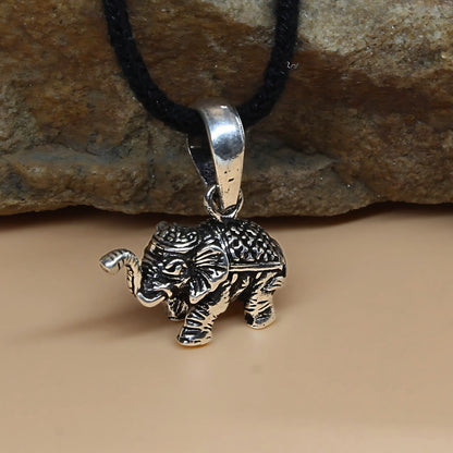 925 Real Silver Oxidized Cute Little Elephant With Trunk Up Pendant