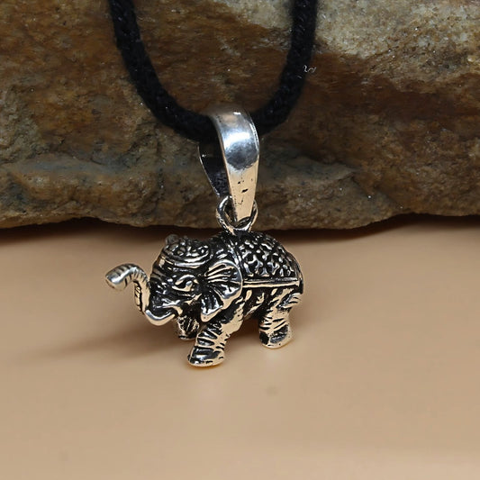 925 Real Silver Oxidized Cute Little Elephant With Trunk Up Pendant