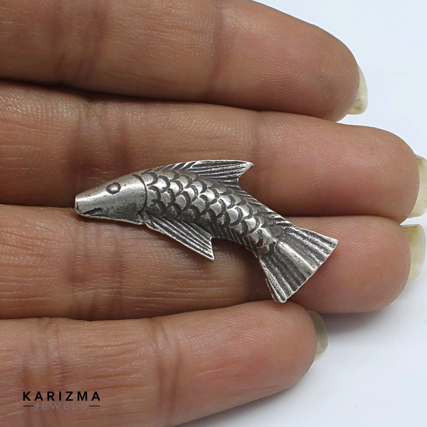 925 Real Sterling Silver Oxidized fish Pendant for Luck