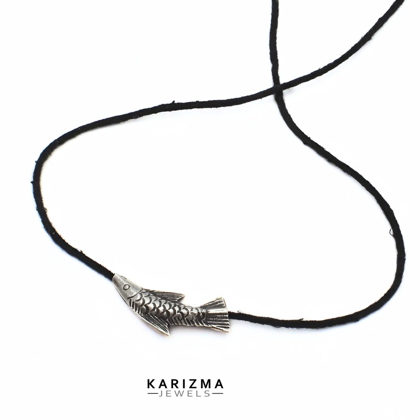 925 Real Sterling Silver Oxidized fish Pendant for Luck