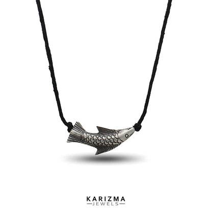 925 Real Sterling Silver Oxidized fish Pendant for Luck