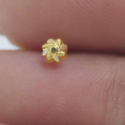 18K Real Gold Elegant Floral Twist Push Pin Nose Stud