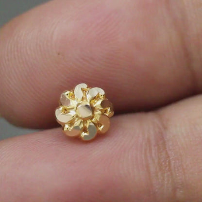 18K Real Gold Two in One women Nose pin cum Earring Gold Screw Back