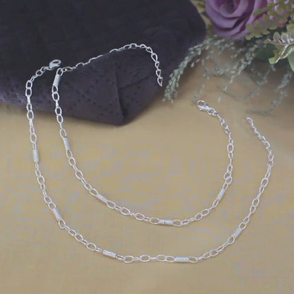 Daily wear 925 Sterling Silver Oval Links Chain Anklet Pair 10.5"